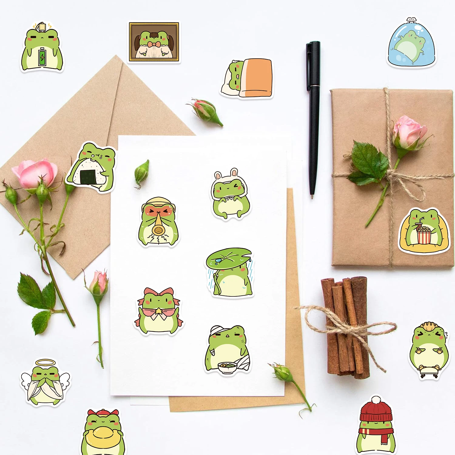 50 Uds. De pegatinas de PVC de rana pequeña, papelería estética, suministros escolares, decoración artesanal, álbum de recortes coreano para niños, resistente al agua