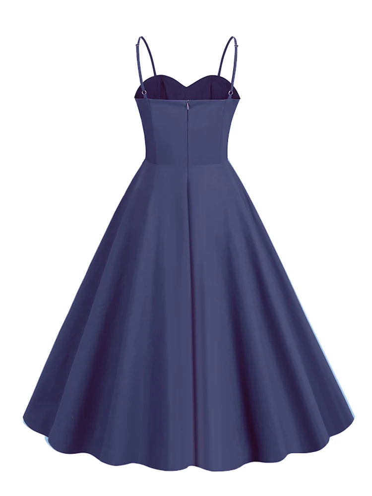 Tonval Sweetheart Neck Spaghetti Strap Double Breasted Long Dress 50s Pinup Vintage Polka Dot Women Party Sexy Dresses
