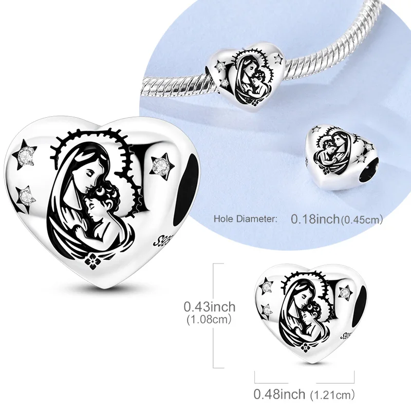 Abalorios Originales de Plata de Ley 925, Corazón de la Virgen María, Compatibles con Pulseras Originales para Mujer, Regalo de Joyería DIY