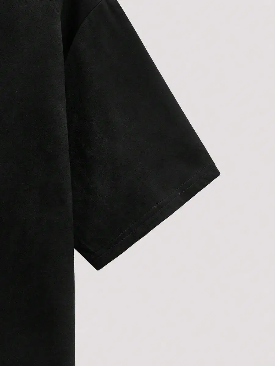 

Black Unisex Oversized Drop Shoulder Crew Neck Tee – Loose Fit Short Sleeve Casual Streetwear Top For Spring Summer Fall