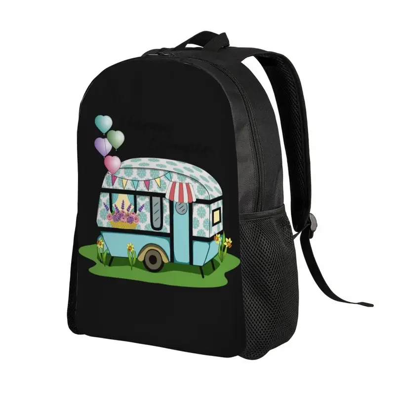 Customized Happy Camper Adventure Travel Laptop Backpack Women Men Basic Bookbag School College Students Camping Van Life Bags