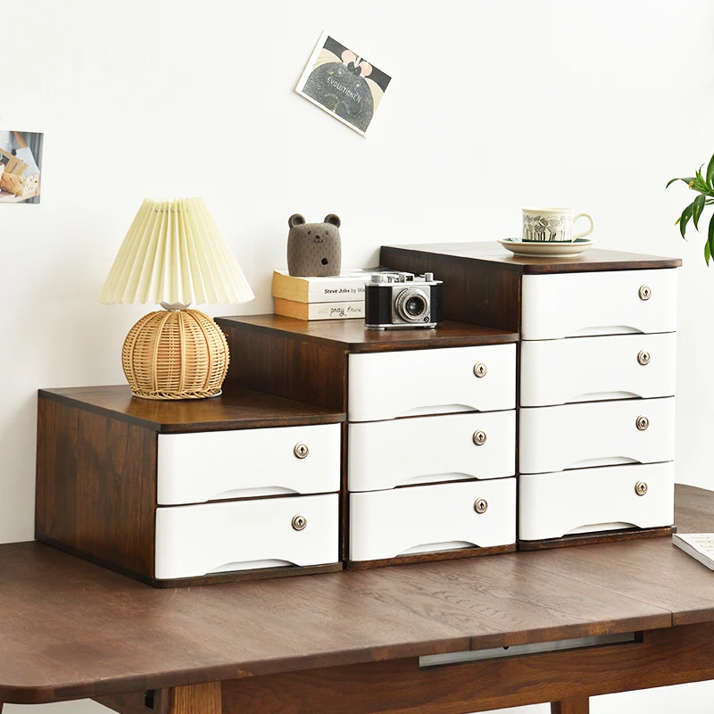 

Locked solid wood desktop storage box drawer type office desk multi-layer storage cabinet A4 sundries small cabinet storage