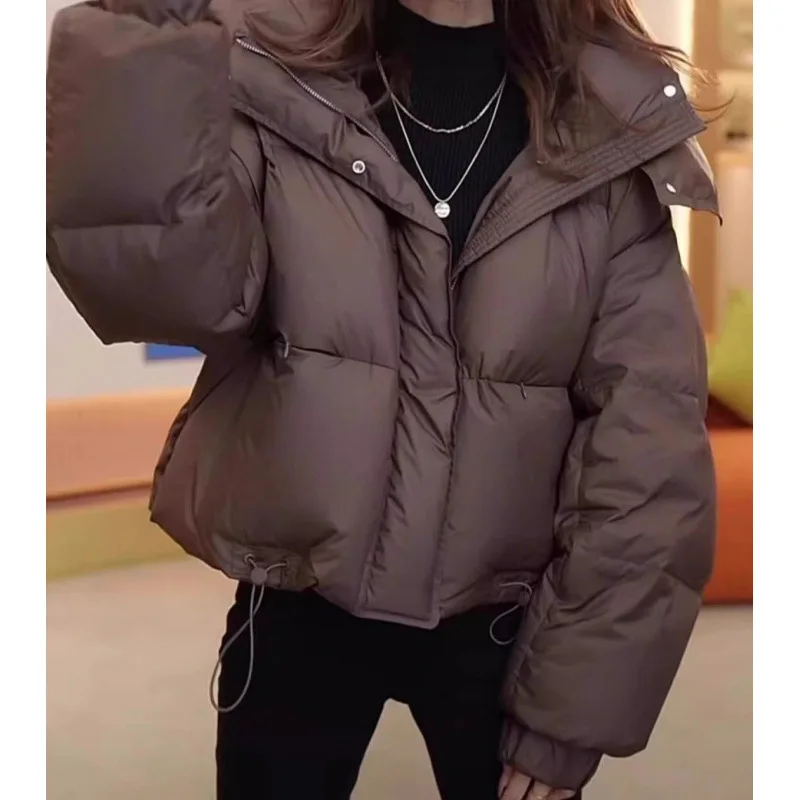 Wear a High-grade Cotton-padded Jacket For Women In Autumn Winter 2025 Solid Color  Hooded Female Coat With Overcoat