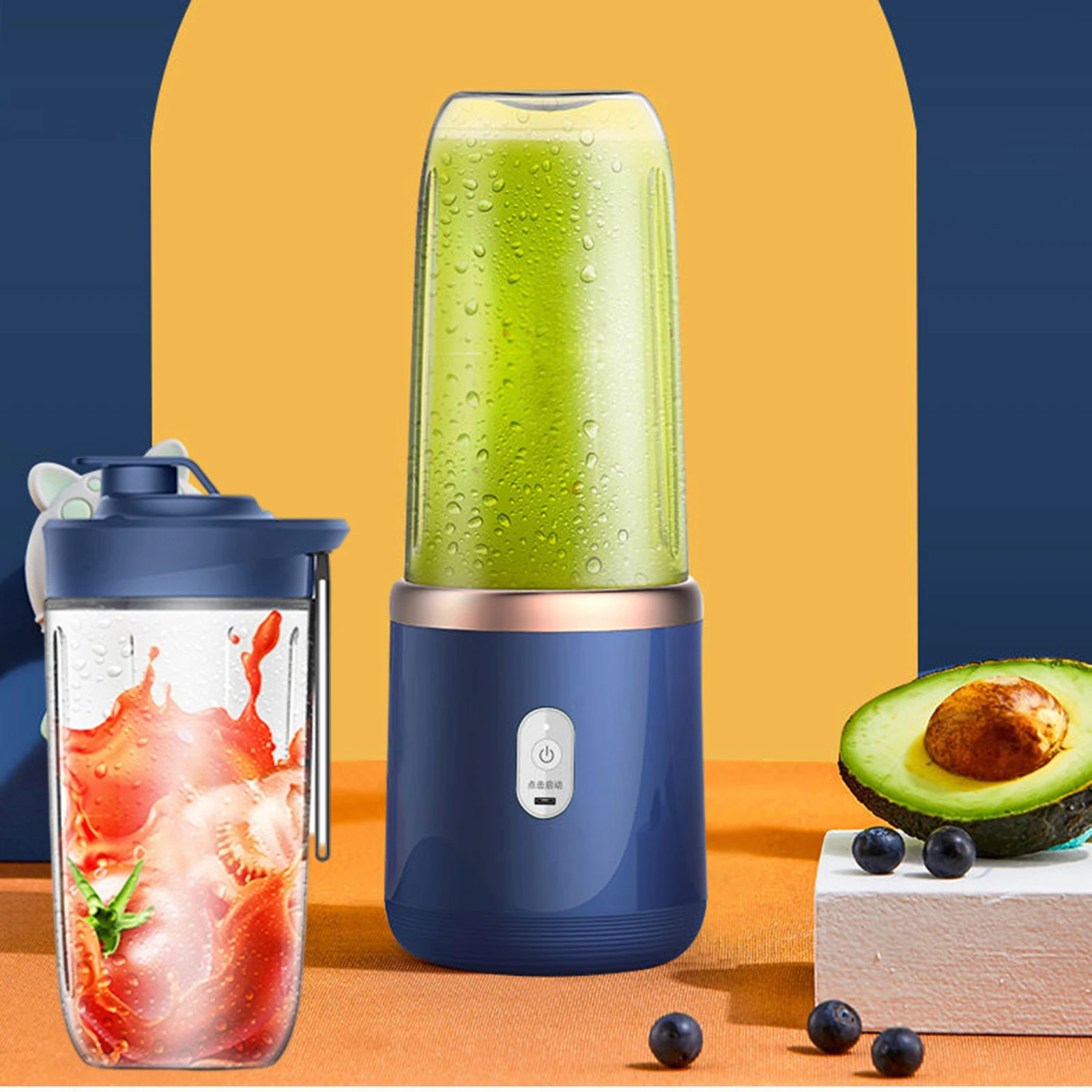 1pc Tragbare Kleine Elektrische Entsafter Blau/Rosa Edelstahl Klinge Tasse Entsafter Obst Automatische Smoothie Mixer Küche Werkzeug