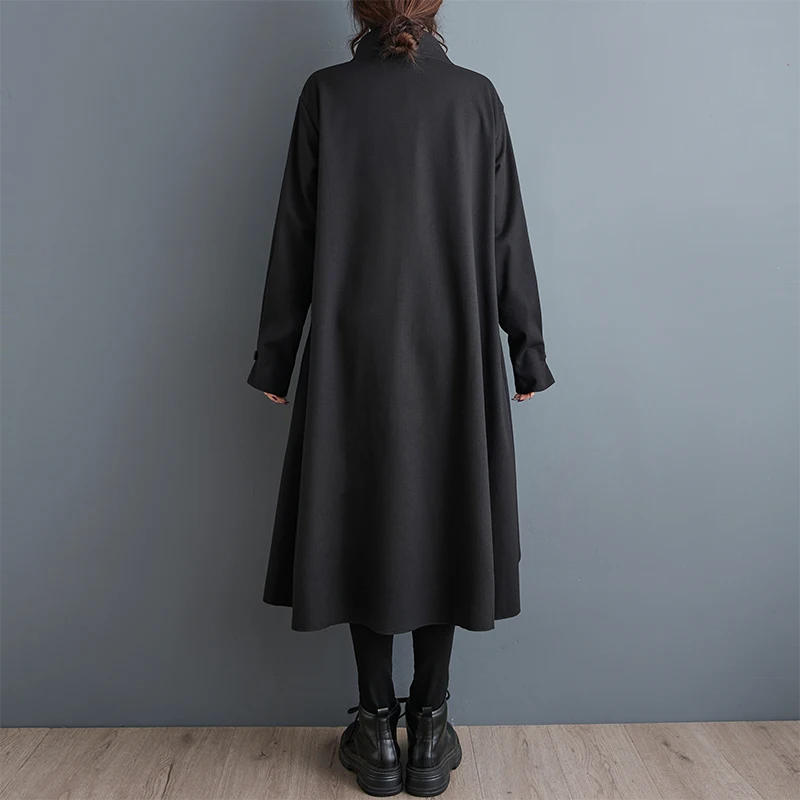 Casaco longo artístico casual outono inverno Faion versão coreana solto característico lã Jaet commute f gola alta Si...