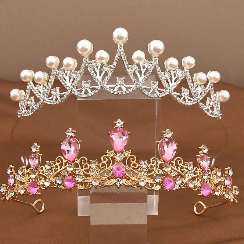 

2 Piece New Luxury Pearl Crystal Headpiece Women Girls Elegant Queen Bridal Crown Accessory Wedding Birthday Party Dress