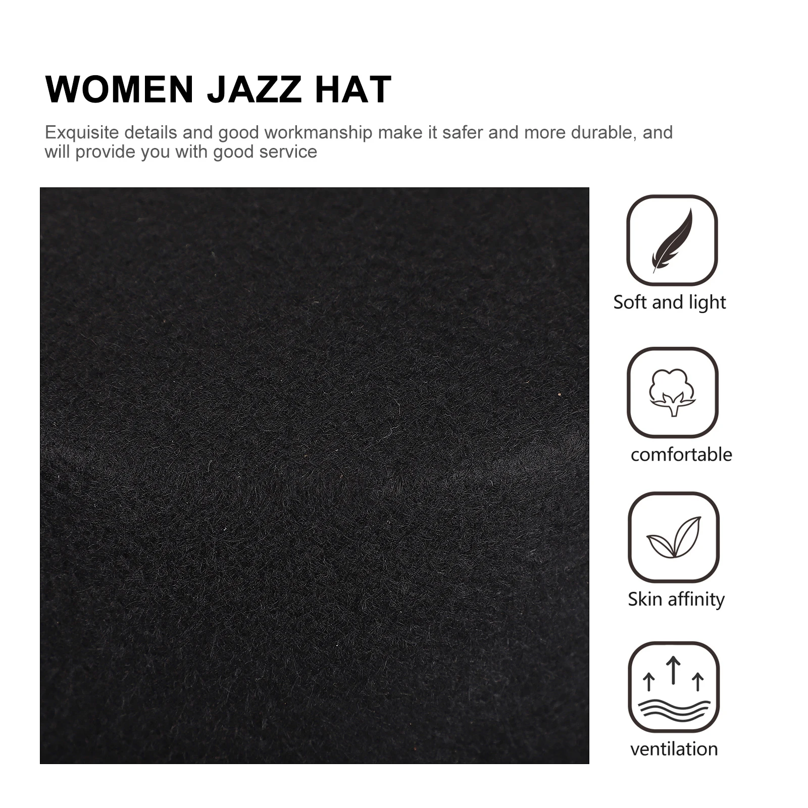 

Non woven Women Jazz Hat Black Flat edge Caps Stylish Breathable Comfortable Lightweight Portable Gifts