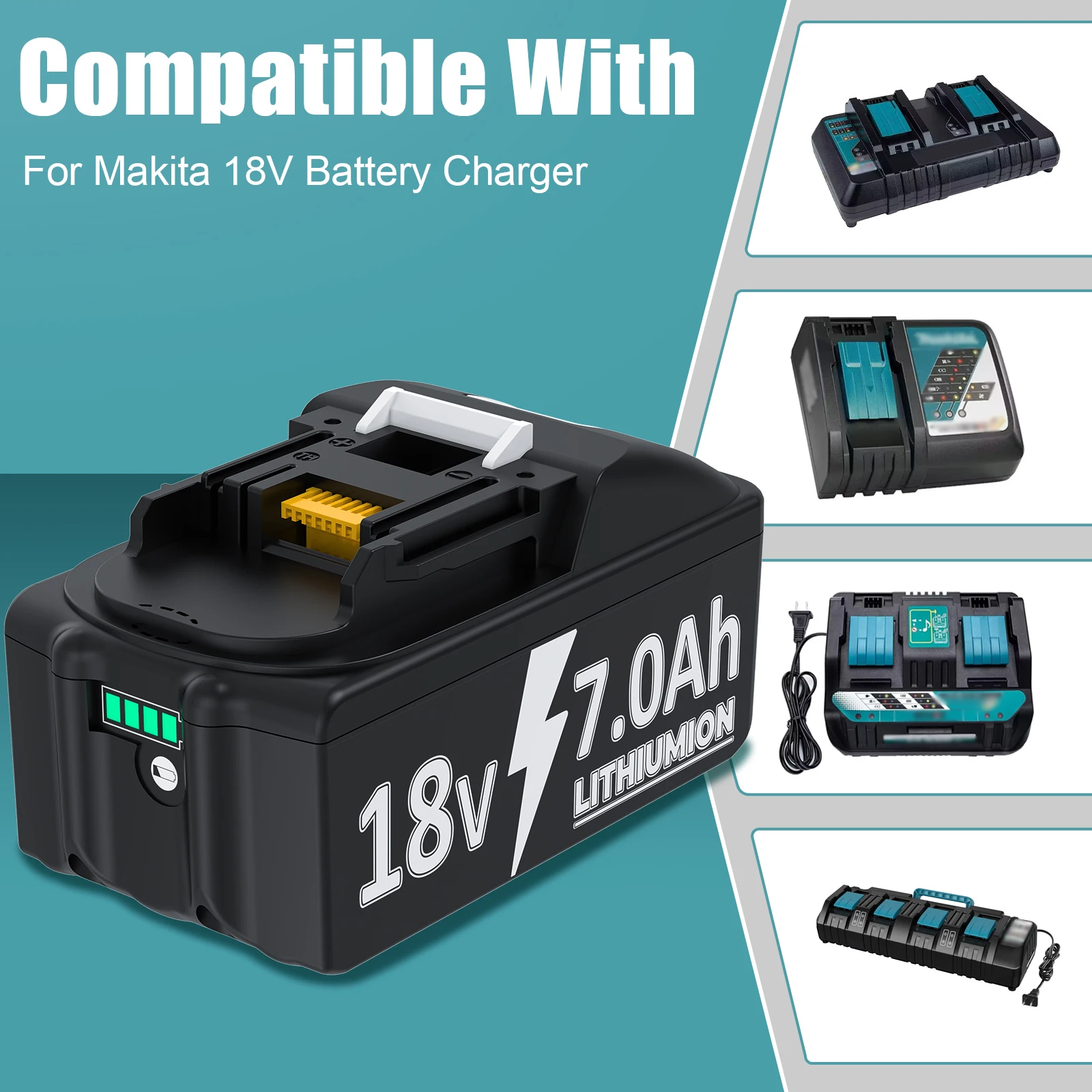 For Makita BL1830 7000mAh Battery 21700 Batteries 18v BL1850B BL1850 BL1840 BL1860 Battery & Charger 7.0Ah Replacement Batteries