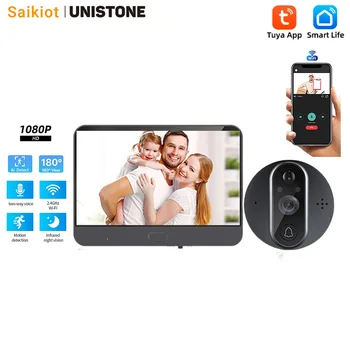 Saikiot-Sonnette vidéo sans fil Tuya Smart, 2MP, WiFi, judas, sonnette numérique, audio bidirectionnel, détection de mouvement PIR