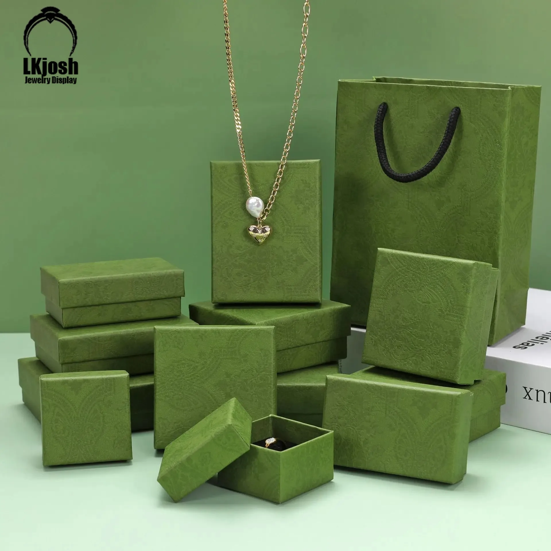 Bow Knot Green Pattern Jewelry Box, Bracelet Necklace, Ring Earring Box, Handcrafted Wedding Gift Packaging Box