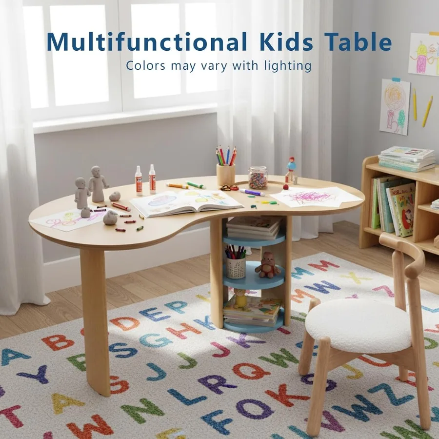 Mesa Mesa de actividades para niños pequeños con almacenamiento Mesa de madera para manualidades para niños Escritorio de lectura para edades de 3 a 8 años Mesas de riñón para dormitorio/dibujo