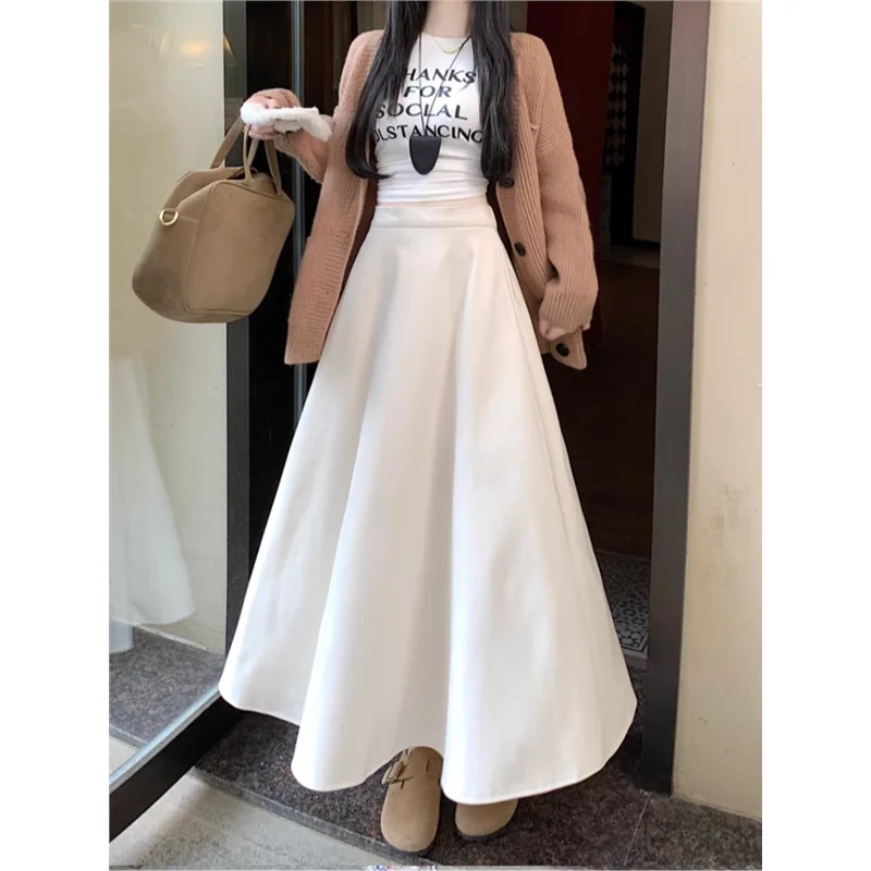 2026 Autumn and Winter Woolen Skirts Women's High Waist A-line Skirt Female 2026 Long Casual Thickened Big Swing Skirts U553