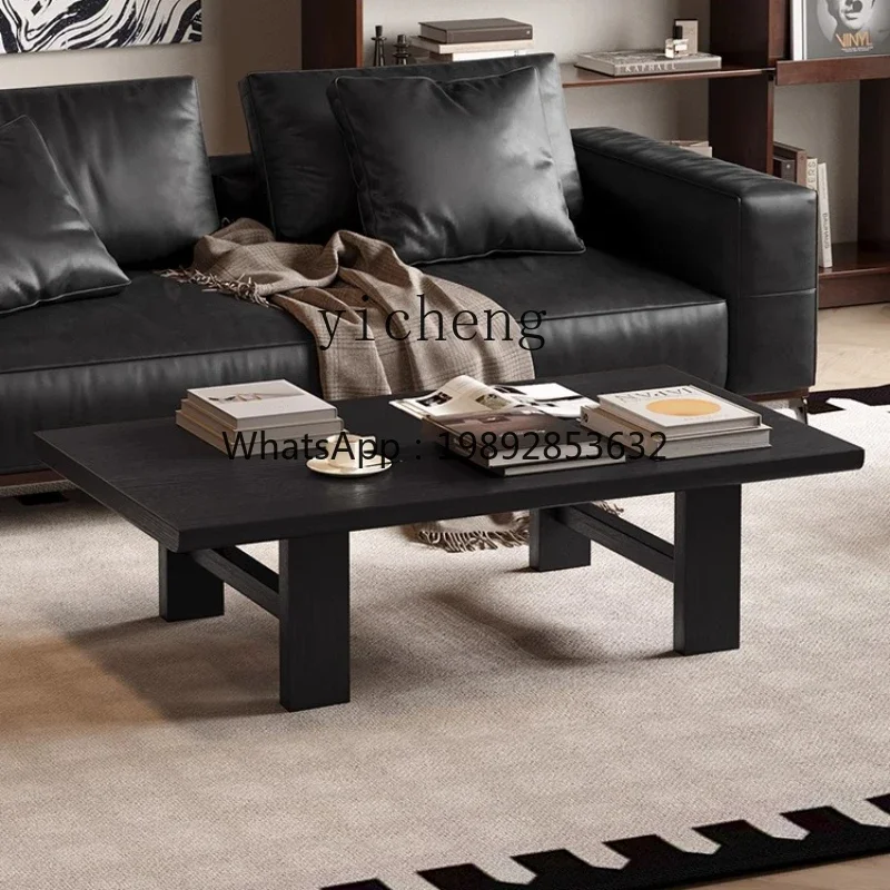 H9-  medieval black solid wood retro minimalist balcony coffee table living room household small apartment short tea table