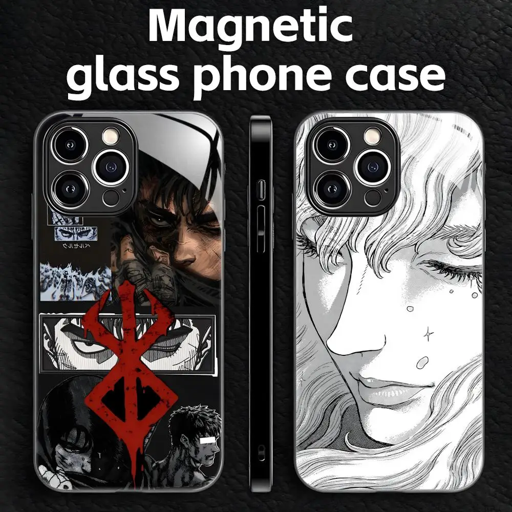 Coque de téléphone anime Berserk, étui magnétique en verre pour iPhone17 16 15 14 13 12 11 X XR XS 8 Plus Mini Pro Max