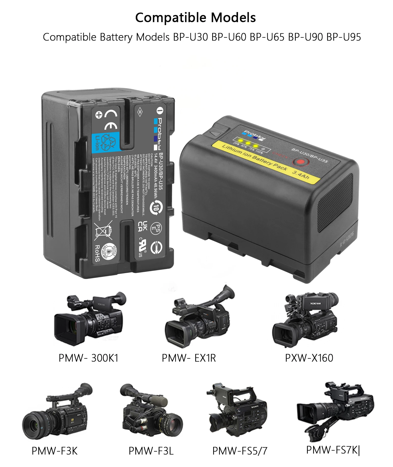 BP-U35 BP-U30 U30 Battery 3400mAh for Sony PXW-FS5 PXW FS7M2K X160