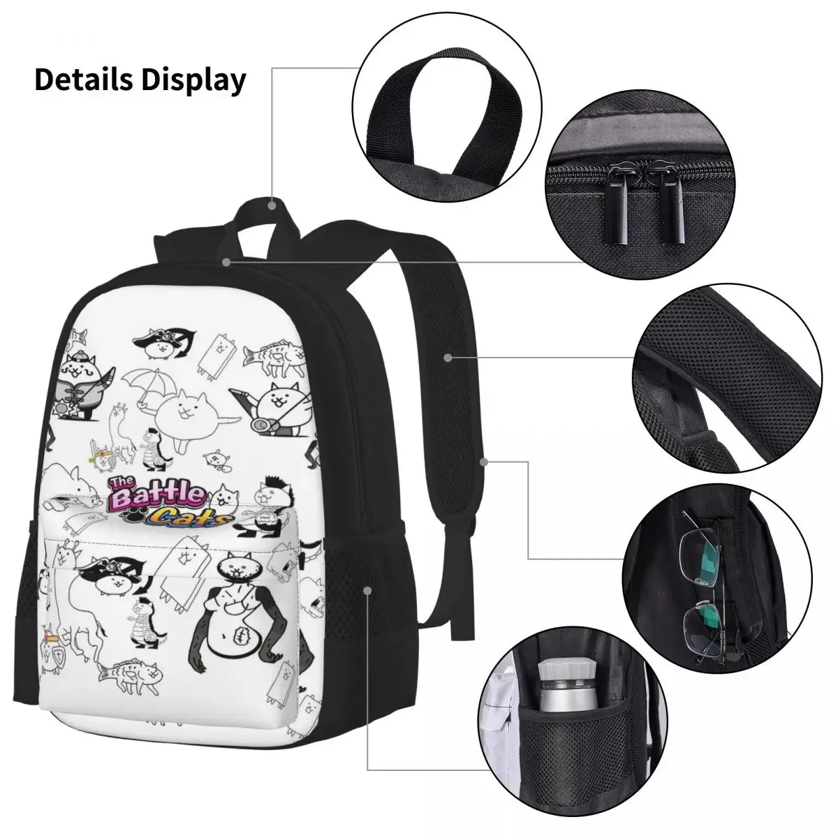 Conjunto de três peças de gatos de batalha para estudantes, mochilas escolares, mochila, lancheira, saco de caneta, mochila para crianças, jogos de desenhos animados