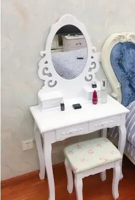 

Small bedroom makeup table. Mini real wood white rural dressing table