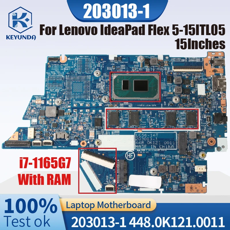 

Материнская плата для ноутбука Lenovo IdeaPad Flex 5-15ITL05 203013-1 448.0K121.0011 Core i7-1165G7 с оперативной памятью, материнская плата для ноутбука протестирована
