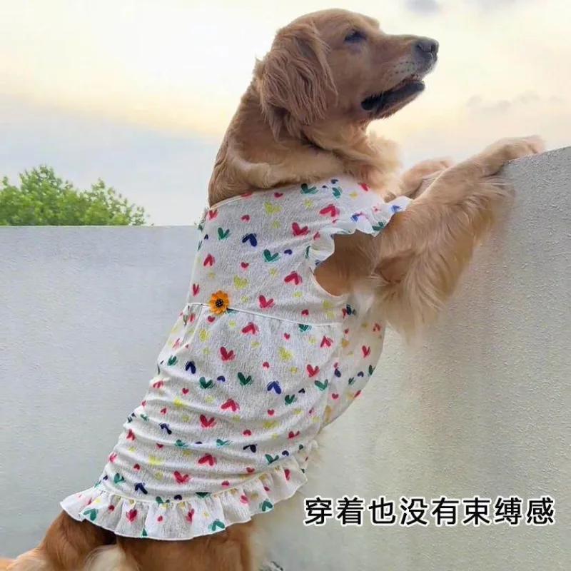 Spring and Summer Anti-hair Loss Golden Retriever Clothes Large Dog Thin Princess Flying Sleeves Pet Skirt