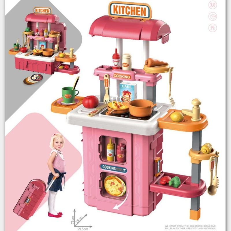 73Cm Grote Keuken Speelgoed Kinderen Spelen Huis Keukengerei Set Simulatie Baby Mini Voedsel Koken Meisje Kerst Verjaardag Speelgoed Cadeau