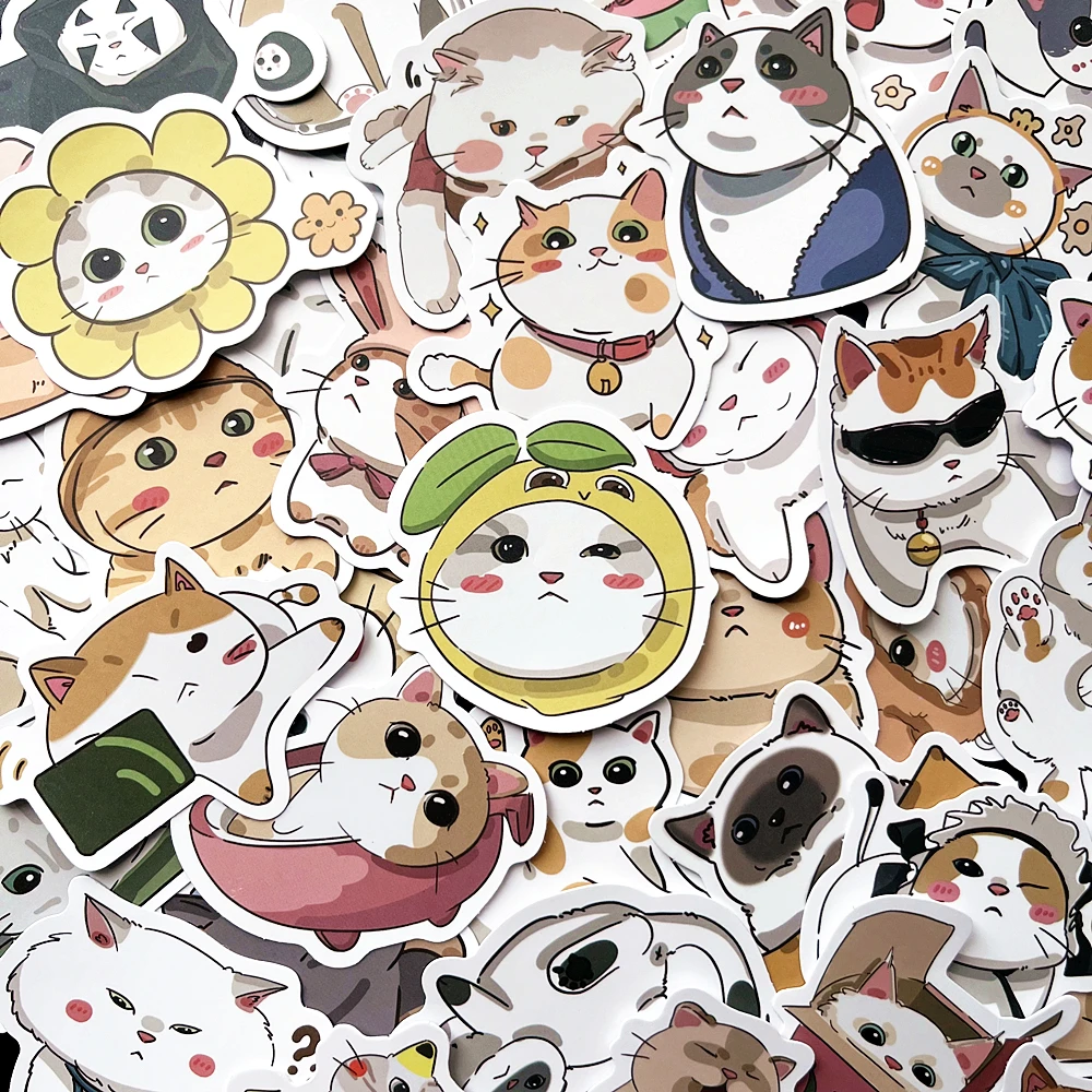 10/50Pcs Funny Fat Chubby Cat Japanese Creative Graffiti Stickers Bike Skateboard Car Helmet Notebook Computer Kids Toys Laptop