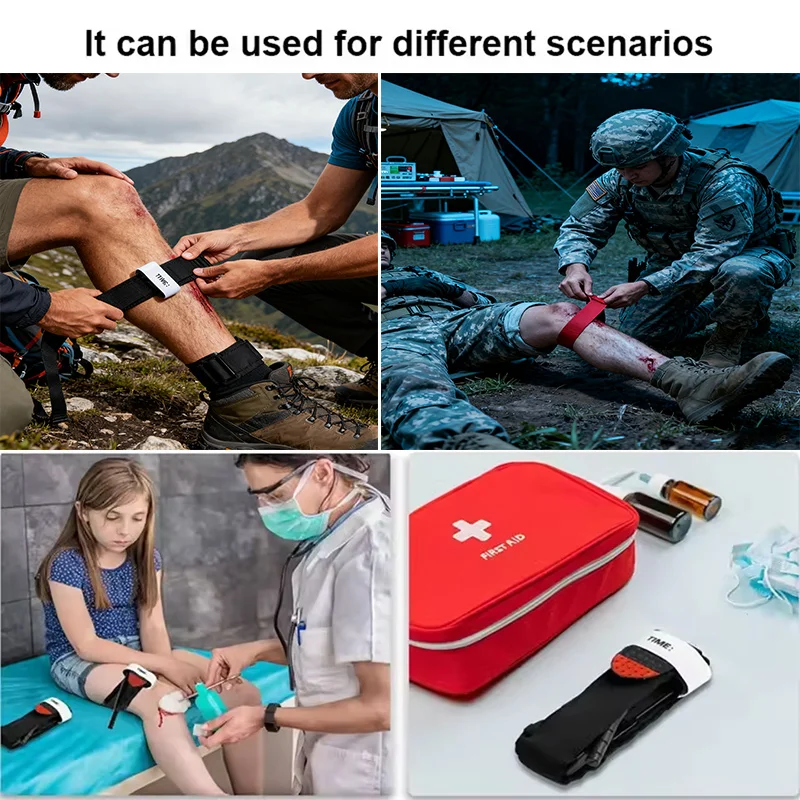 عاصبة تكتيكية بيد واحدة تستخدم حزام الإسعافات الأولية في حالات الطوارئ للمشي لمسافات طويلة والتخييم والرياضات الخارجية ومعدات النجاة