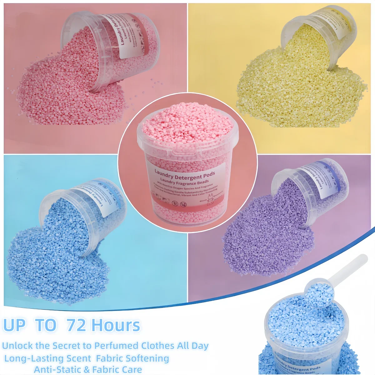 Laundry Scent Booster Beads, Net Weight 800g per Bottle, with Measuring Scoop. Fragrance Enhancer, Active Floral Scent. Fabric S