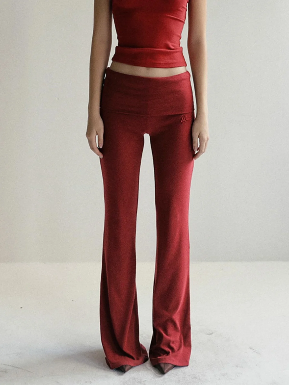 Red Flared Pants Women's Design Sensation Casual Long Trousers Trendy Layered Pants Natural Waist Other Material 100%