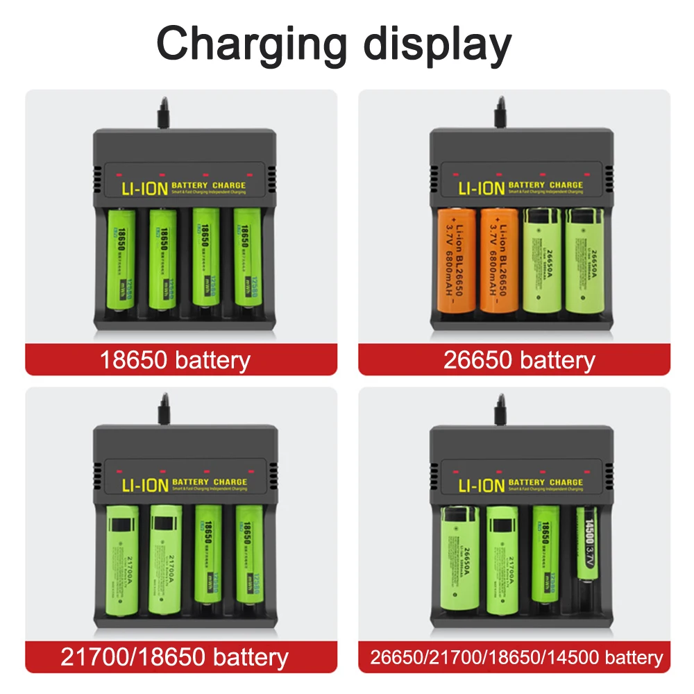 Portable Battery Charger 1/2/4 Slots For 18650 4.2V Rechargeable Lithium Battery Charger Adapter for 26650 21700 16340 14500