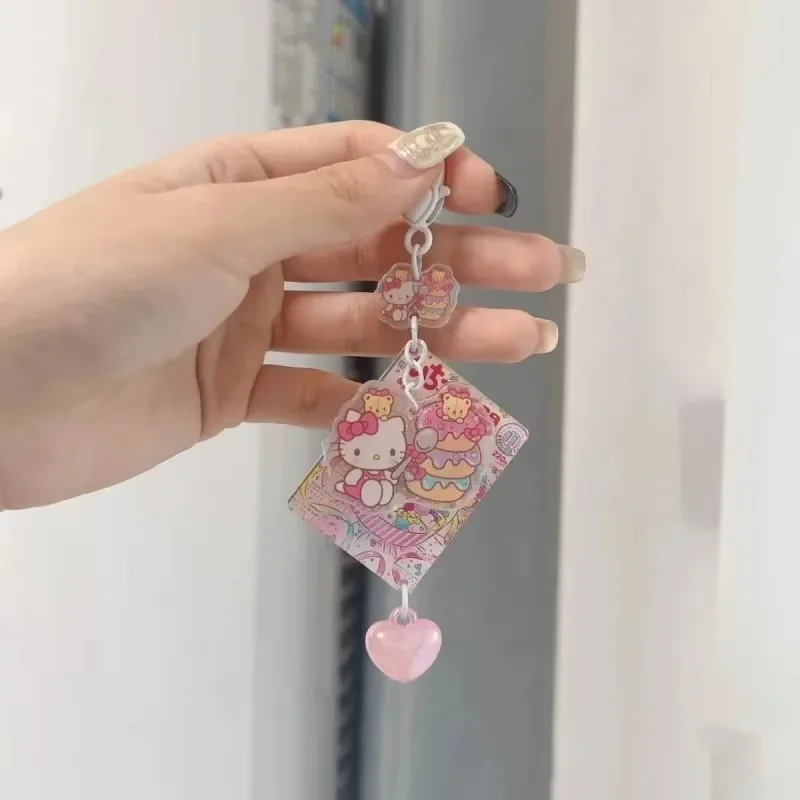 Sanrio 헬로 키티 귀여운 열쇠 고리 애니메이션 액션 피규어 아크릴 장난감 자동차 키 ... - 4
