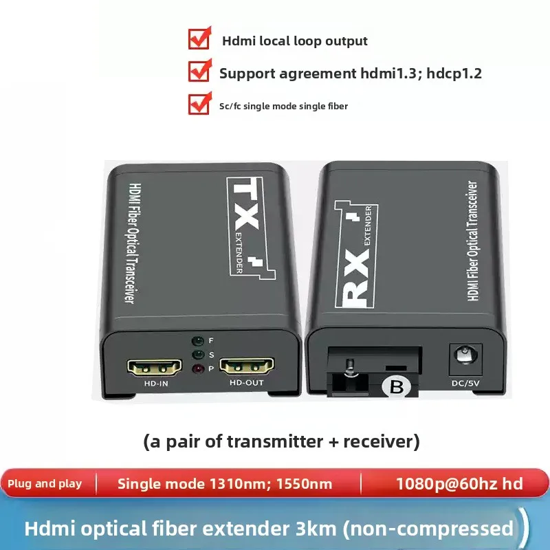 3Km HD Fiber Extender over Single SC Fiber Optical Cable 1080P HD to Fiber Optical Video Transceiver Extender Transmit Kit