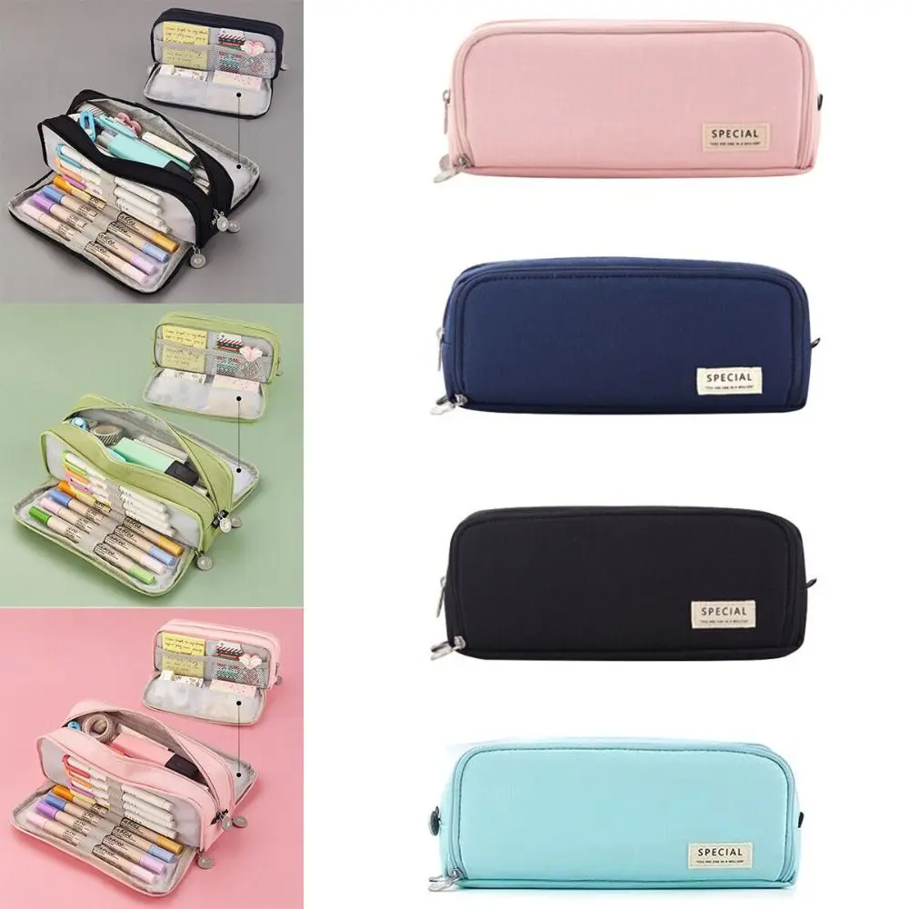 مقلمة بسيطة ذات سعة كبيرة مزدوجة الجانب مع 3 مقصورات منظم قرطاسية حقيبة قرطاسية محمولة للطلاب