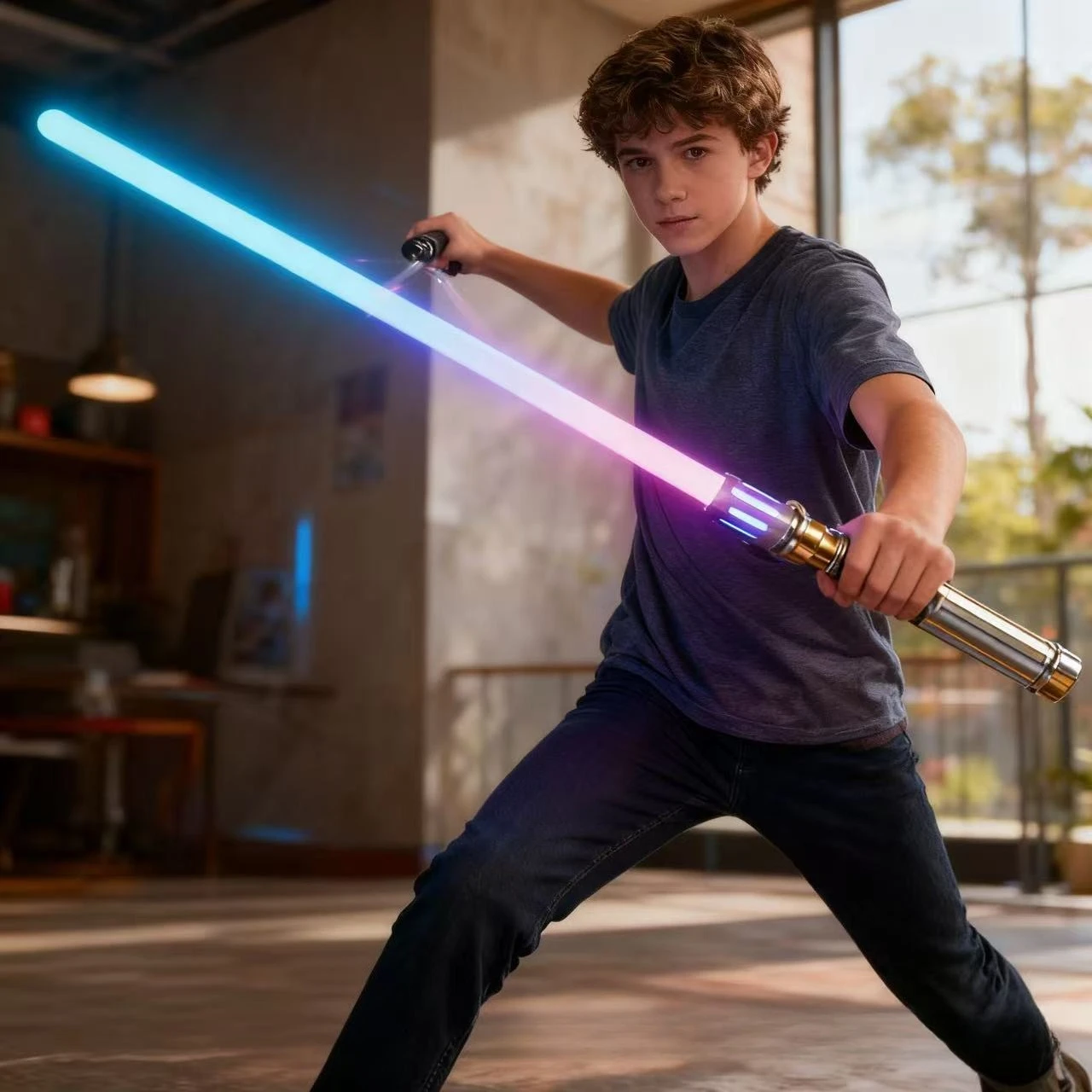 مقبض معدني RGB ثنائي الحواف سيف ليزر ليتسبر 16 لون تغيير LED صوت وضوء قابل للتحويل للبنين بنات هدية