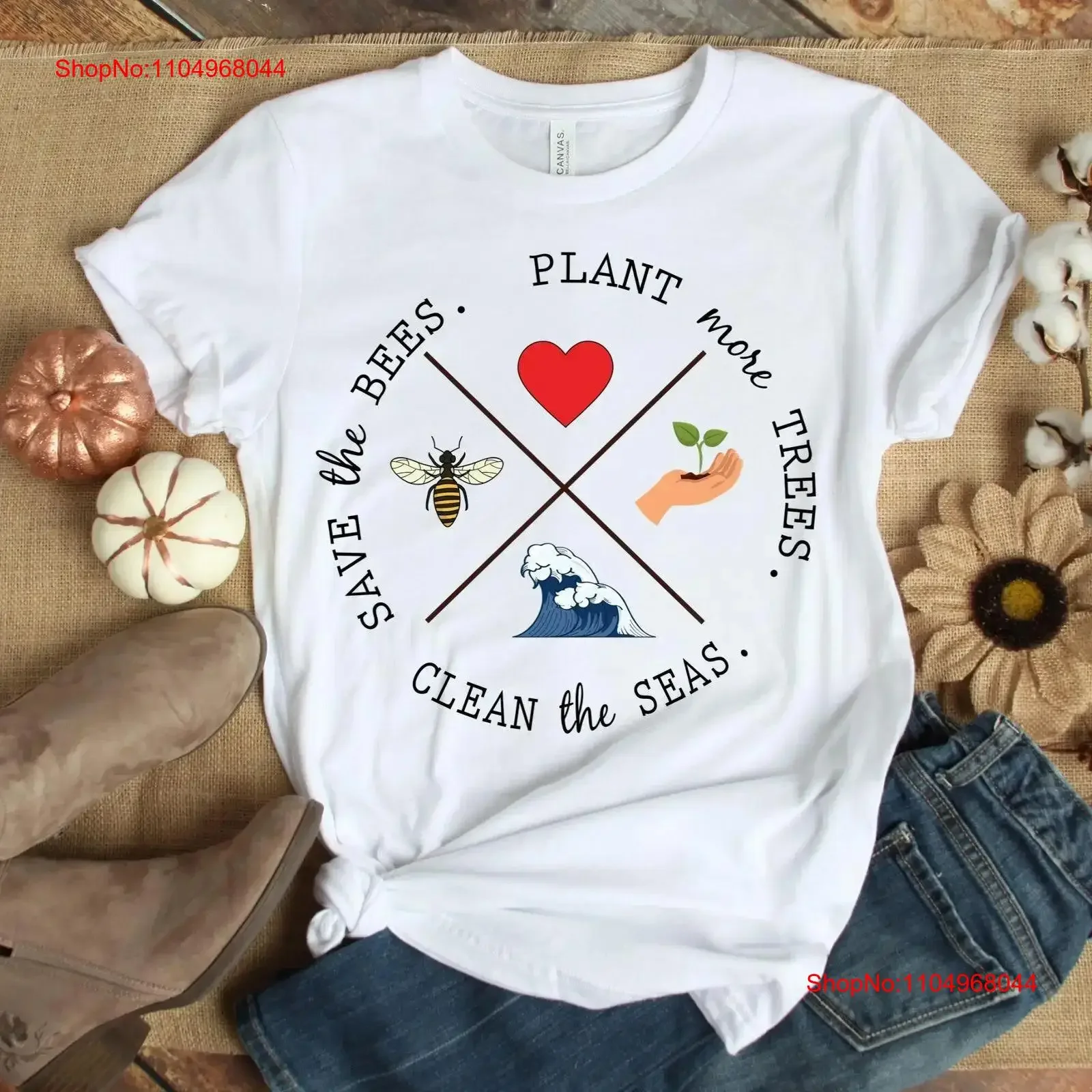 

Save The Bees Plant More Trees Clean Seas Bee Футболка День Земли Экологическая Планета Природа винтаж Стильная мода