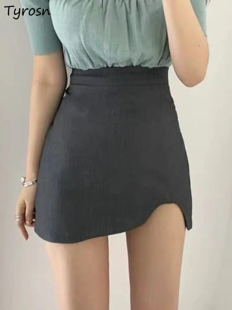 

Skirts Women Asymmetrical Elegant Minimalist Pure Office Sexy Mini Faldas Summer Fashion Ladies Korean Style Leisure All-match