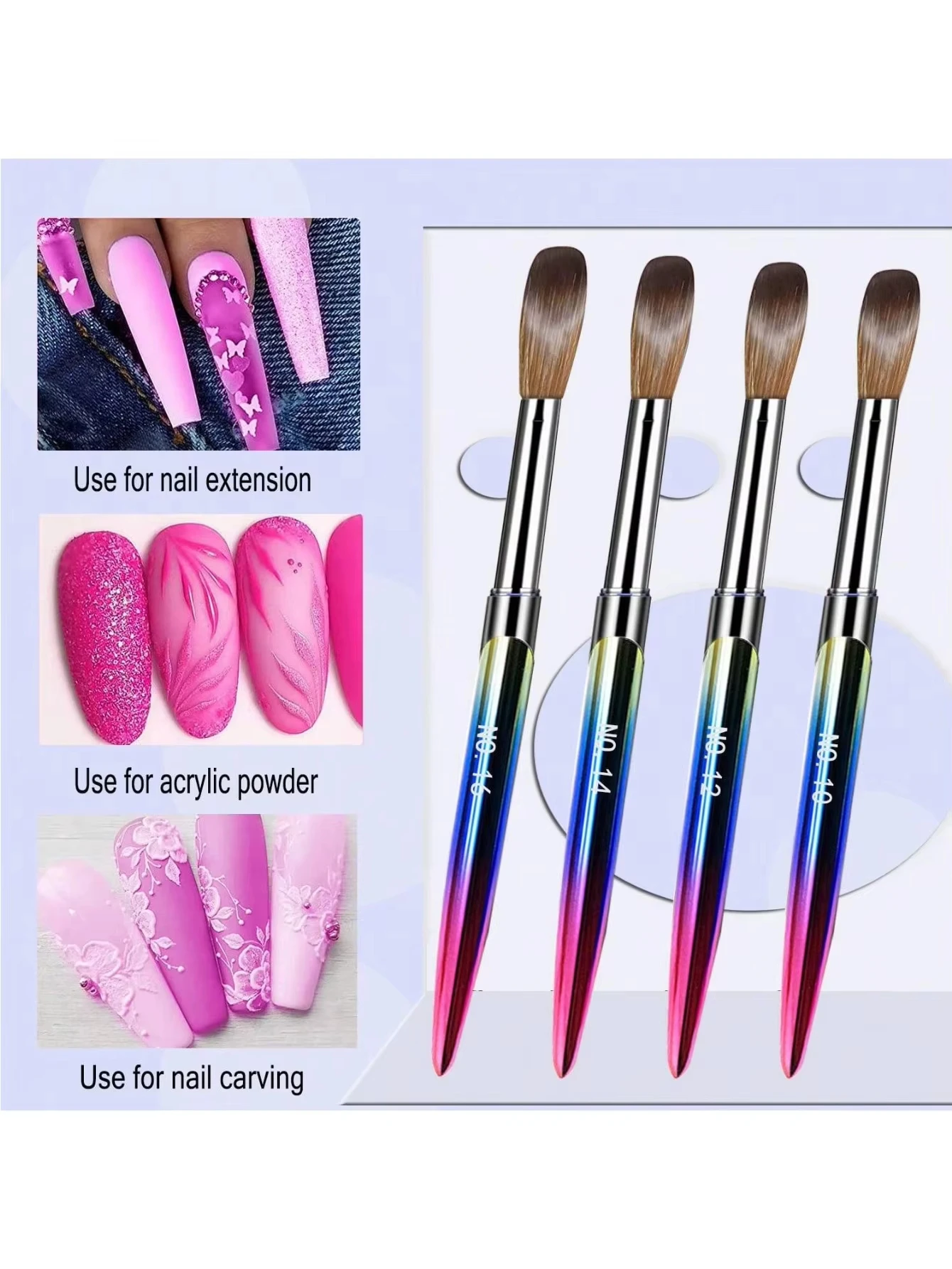 Juego de 4 Uds de pinceles acrílicos para uñas, pincel para polvo acrílico, cepillo de Gel de extensión de polietileno, bolígrafo para tallar esmalte de uñas para mujer, Solon para el hogar, Diy