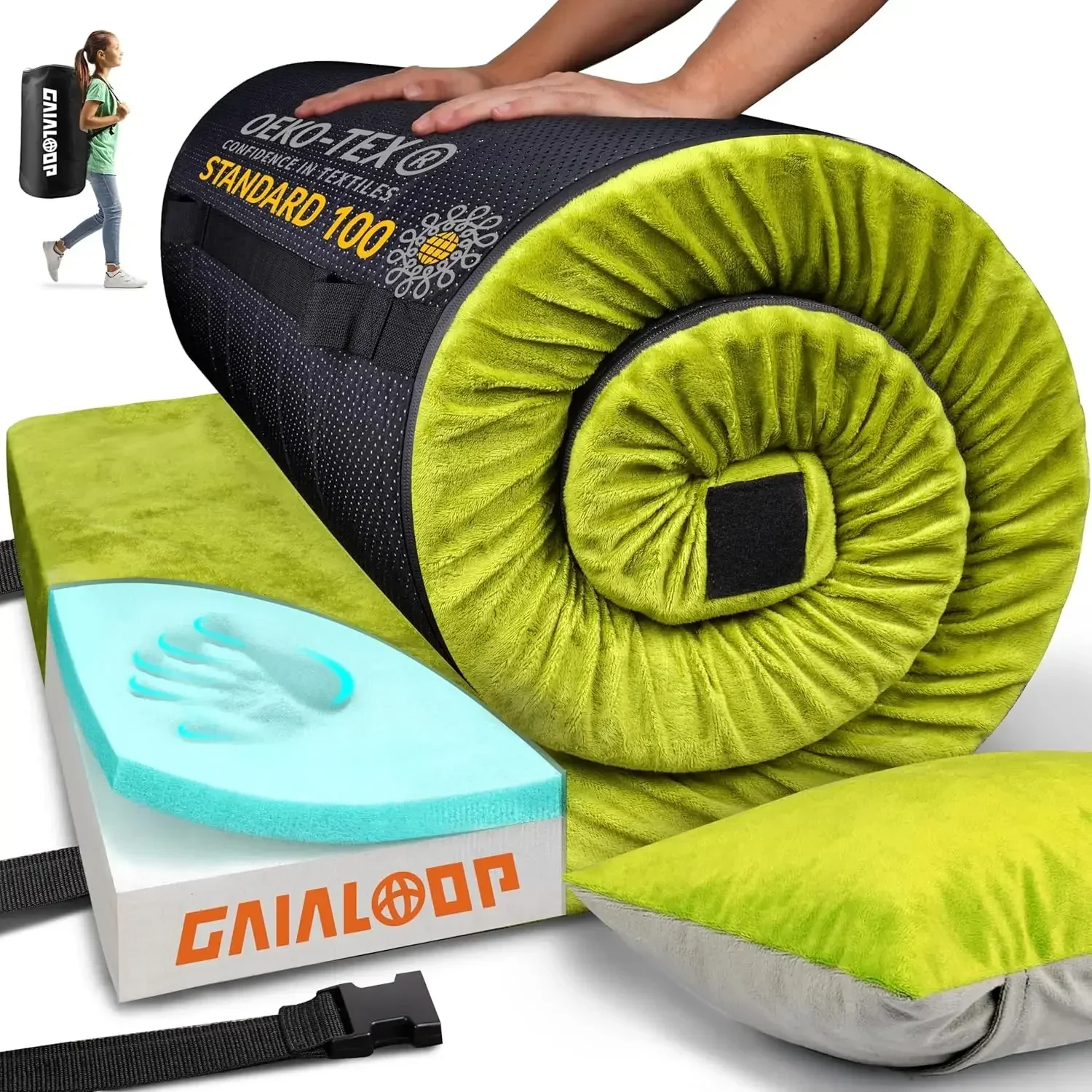 

Thick Memory Foam Camping Mattress Sleeping Pad [Car/Tent/Cot] 3" Portable Floor Mat Roll Up Mattress