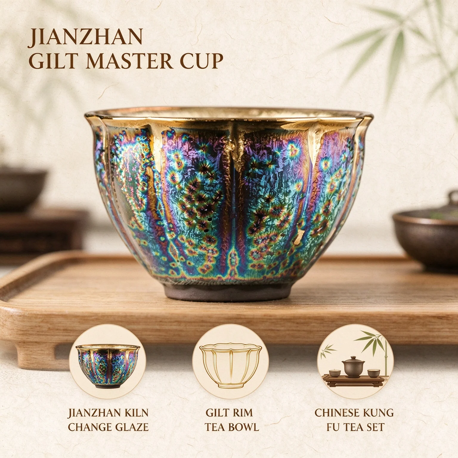 Kiln transformatJianzhan Gilt Master Cup Chinese Kung Fu Tea Bowl Personal Single Tasting Cup Gift for Home Chinese Tea Set Art