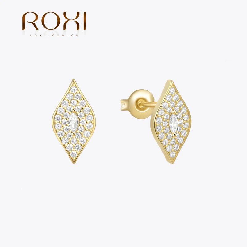 ROXI 925 Sterling Silver 1 Pair Sun Eyes Zircon Piercing Earrings For Women 18K Gold Silver Plate Party Wedding Jewelry Gifts