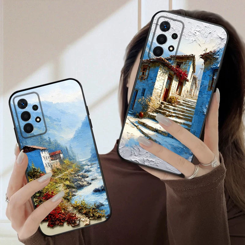 Pittura a olio Città Per Samsung A03 Core A04 05 06 12 14 15 16 22 23 Galaxy 25 26 4G 34 35 52 53 56 71 73 90 5G custodia morbida per telefono