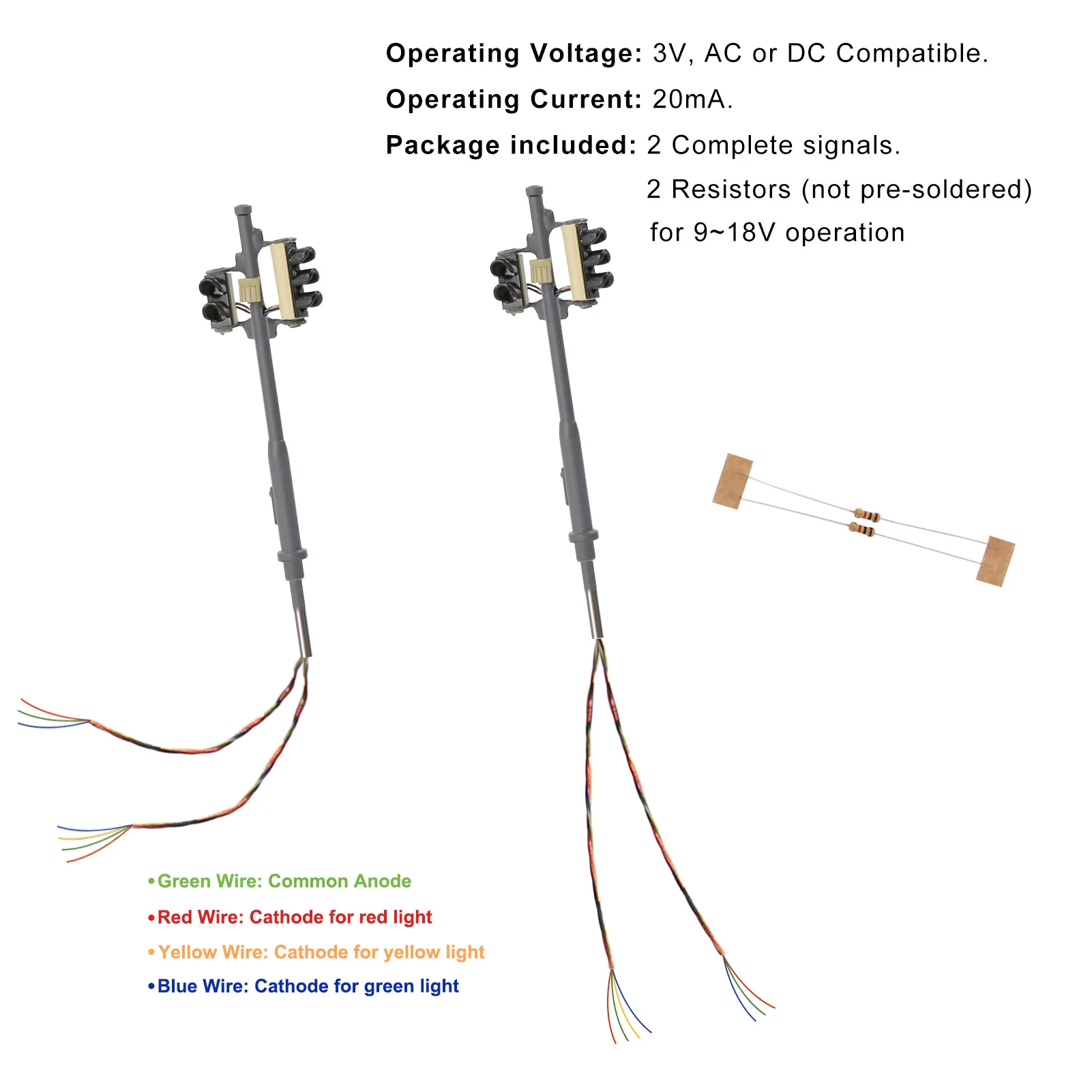 ไฟจราจรแบบจำลอง Evemodel 2 ชิ้น ขนาด HO และ N สีแดง เหลือง เขียว พร้อมสัญญาณหยุดสำหรับคนเดินเท้า แบบขวาหรือซ้าย