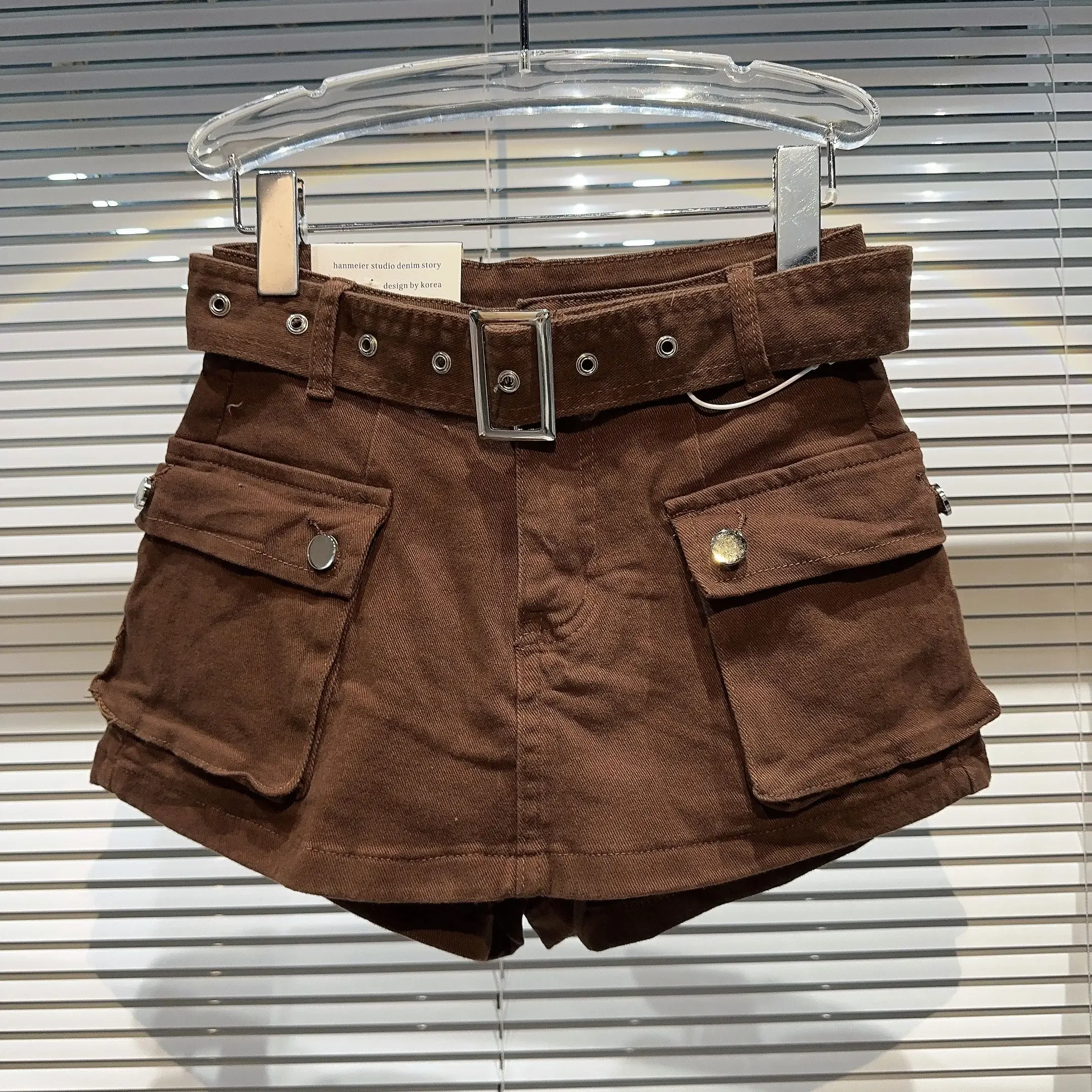 Short en jean trois parties avec ceinture à grande poche, pantalon jupe, même style, célébrité Internet, haute qualité, savoir à chaud, rétro, Y2K, nouveau, 2024