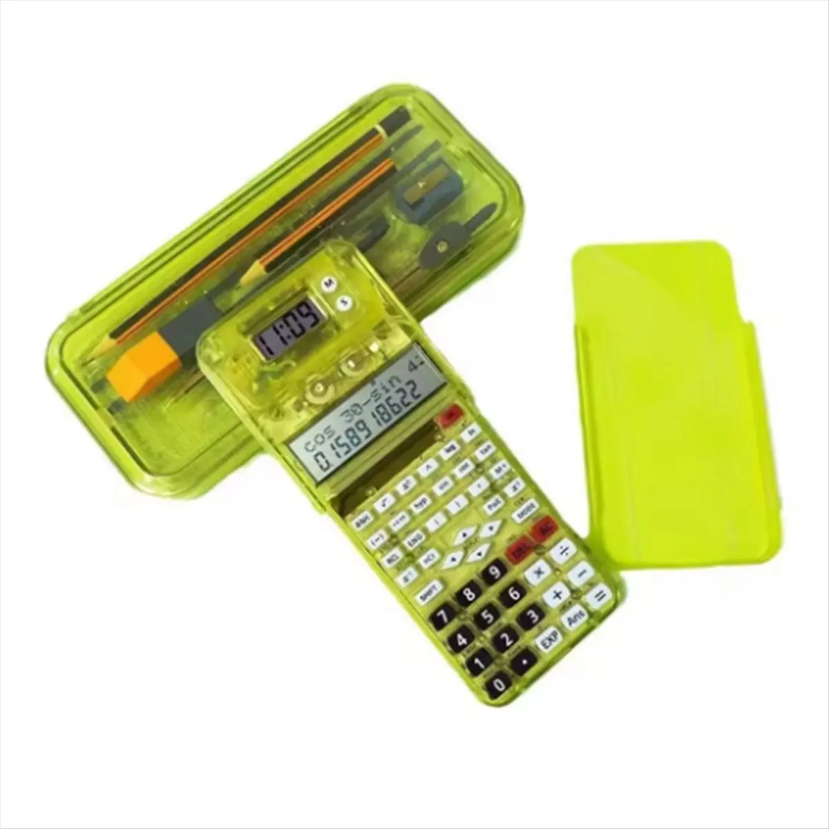 AA77 NEW  Functions Engineering Scientific Calculator 2-Line Display with Protractor Compasses Function Calculator Multifunction