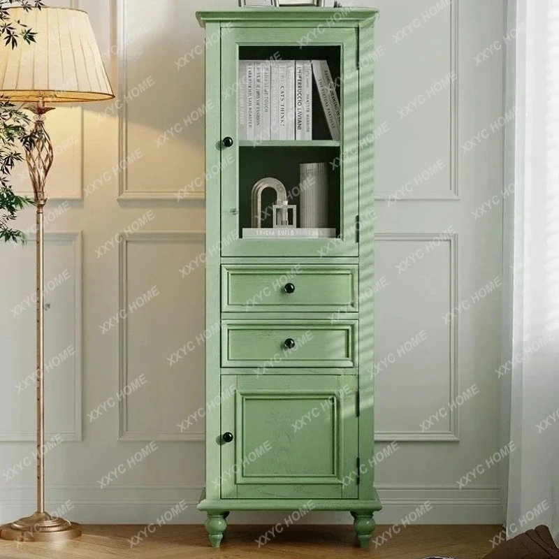 XX Lsolid wood wine cabinet living room against the wall  retro vertical cabinet display storage simple