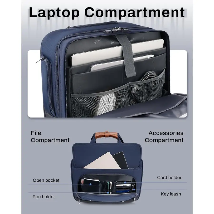 Bolsa para laptop para homens e mulheres, pasta de computador com rolo de 17 polegadas, mala de bagagem de mão com rodas, à prova d'água 2 W