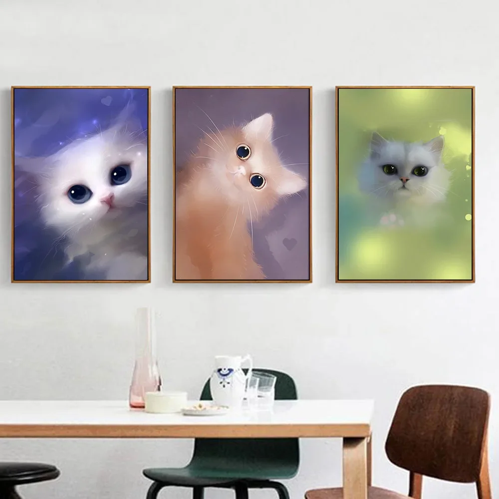

3 шт., милые кошки, скандинавские постеры, индивидуальные настенные художественные картины, холст, постер, картины для гостиной, модульный декор, украшение для спальни
