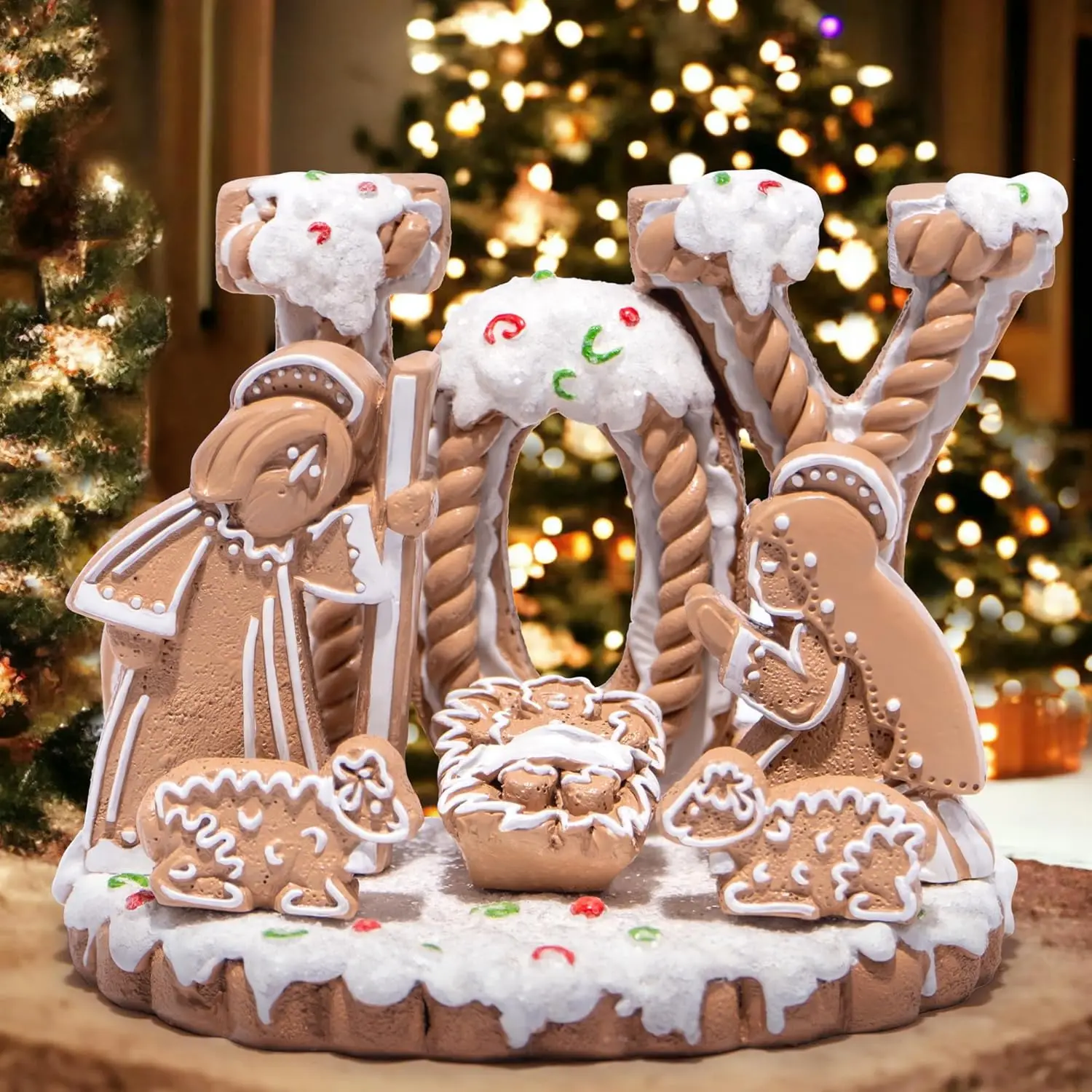 Weihnachtsdekor-Figuren für die Feiertagspräsentation, Weihnachtsdekoration für den Innenbereich, perfektes Lebkuchen-Krippe-Geschenk (Farbe 2) – Detail 1