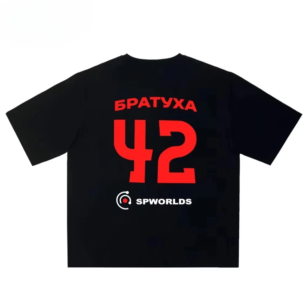 

Лето 2025 г., уличная одежда Omotesando, мужская модная футболка с графическим принтом 42, хлопковая футболка с короткими рукавами и принтом алфавита в стиле хип-хоп