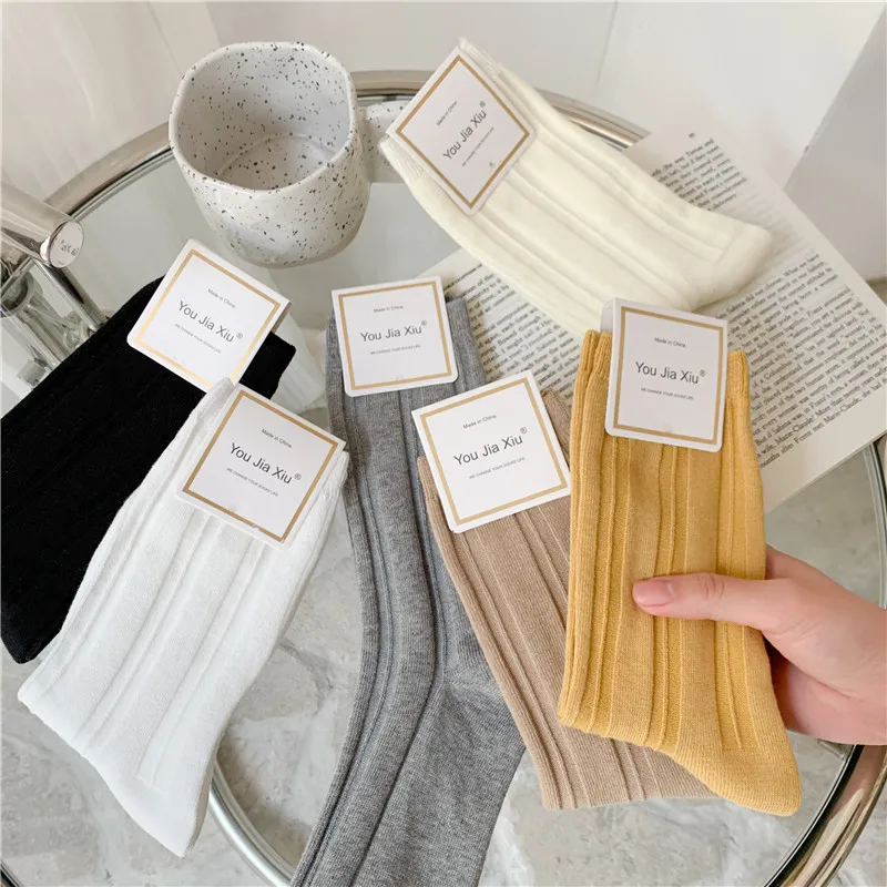 

Весенние и осенние носки, женские однотонные модные носки в вертикальную полоску, хлопковые спортивные носки, женские