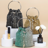 Rhinestone/Sequin Bucket Bag with Jewelry Set Women Silver Bling Evening Handbag Glitter Diamond Cell Phone Purse